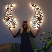 Afbeelding in Gallery-weergave laden, Black Angel Wings metalen vleugels kunst aan de muur met LED-verlichting

