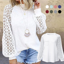Afbeelding in Gallery-weergave laden, Kanten T-shirt met ronde hals en lange mouwen
