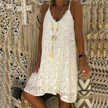 Afbeelding in Gallery-weergave laden, Dames zomer effen mouwloze v-hals Sling Lace losse jurk
