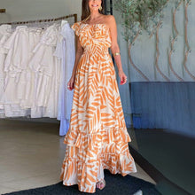 Afbeelding in Gallery-weergave laden, Plant Smiles bedrukte off-shoulder maxi-jurk met elastische taille
