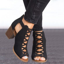 Afbeelding in Gallery-weergave laden, Hoge Romeinse sandalen met dikke hak en peeptoe

