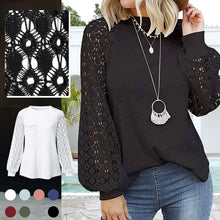 Afbeelding in Gallery-weergave laden, Kanten T-shirt met ronde hals en lange mouwen
