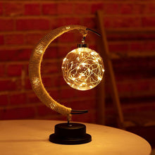 Afbeelding in Gallery-weergave laden, Handgemaakte Twine Rattan Bal LED Maanvormige Lamp
