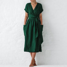 Afbeelding in Gallery-weergave laden, Jurk met V-hals, hoge taille en korte mouwen voor dames
