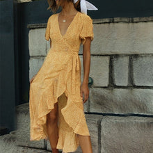 Afbeelding in Gallery-weergave laden, Boho zomerjurk met V-hals en stippen
