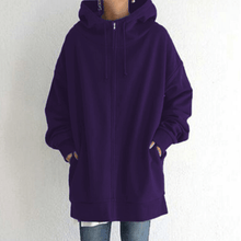 Afbeelding in Gallery-weergave laden, Lange hoodie van fleece met rits en capuchon
