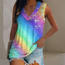 Afbeelding in Gallery-weergave laden, T-shirt met V-hals en veelkleurige print
