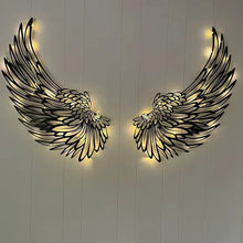 Afbeelding in Gallery-weergave laden, Black Angel Wings metalen vleugels kunst aan de muur met LED-verlichting
