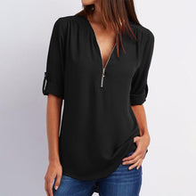 Afbeelding in Gallery-weergave laden, V-hals Rits Patchwork Effen blouses
