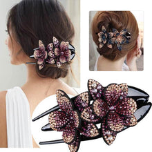 Afbeelding in Gallery-weergave laden, Strass dubbele bloem haarclip
