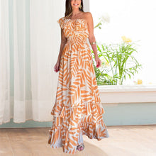 Afbeelding in Gallery-weergave laden, Plant Smiles bedrukte off-shoulder maxi-jurk met elastische taille
