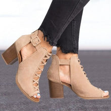 Afbeelding in Gallery-weergave laden, Hoge Romeinse sandalen met dikke hak en peeptoe
