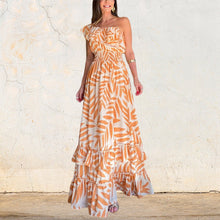 Afbeelding in Gallery-weergave laden, Plant Smiles bedrukte off-shoulder maxi-jurk met elastische taille
