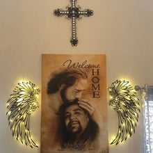Afbeelding in Gallery-weergave laden, Black Angel Wings metalen vleugels kunst aan de muur met LED-verlichting
