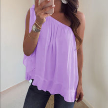 Afbeelding in Gallery-weergave laden, Een schouder gegolfde tops T-shirt losse casual bloes
