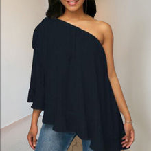 Afbeelding in Gallery-weergave laden, Een schouder gegolfde tops T-shirt losse casual bloes
