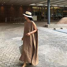 Afbeelding in Gallery-weergave laden, Jurk van katoen en linnen met split
