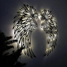Afbeelding in Gallery-weergave laden, Black Angel Wings metalen vleugels kunst aan de muur met LED-verlichting
