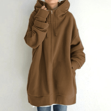 Afbeelding in Gallery-weergave laden, Lange hoodie van fleece met rits en capuchon
