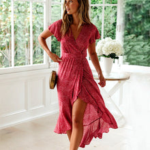 Afbeelding in Gallery-weergave laden, Boho zomerjurk met V-hals en stippen
