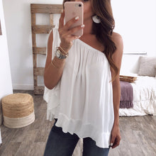 Afbeelding in Gallery-weergave laden, Een schouder gegolfde tops T-shirt losse casual bloes
