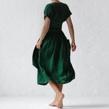 Afbeelding in Gallery-weergave laden, Jurk met V-hals, hoge taille en korte mouwen voor dames
