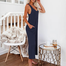 Afbeelding in Gallery-weergave laden, Jumpsuit met effen kleurknopen Backpackingbroek met zakken
