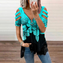Afbeelding in Gallery-weergave laden, T-shirt met V-hals en rits en print
