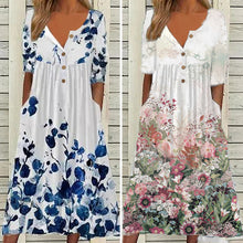 Afbeelding in Gallery-weergave laden, Jurk met V-hals en zak met print
