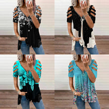 Afbeelding in Gallery-weergave laden, T-shirt met V-hals en rits en print
