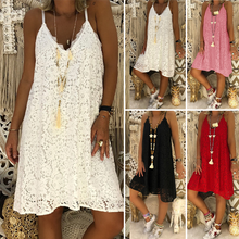 Afbeelding in Gallery-weergave laden, Dames zomer effen mouwloze v-hals Sling Lace losse jurk

