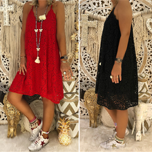 Afbeelding in Gallery-weergave laden, Dames zomer effen mouwloze v-hals Sling Lace losse jurk

