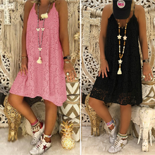 Afbeelding in Gallery-weergave laden, Dames zomer effen mouwloze v-hals Sling Lace losse jurk
