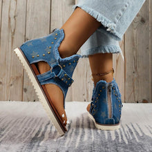 Afbeelding in Gallery-weergave laden, Dames Casual Denim Platte Sandalen met Rits
