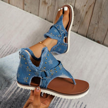 Afbeelding in Gallery-weergave laden, Dames Casual Denim Platte Sandalen met Rits
