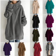 Afbeelding in Gallery-weergave laden, Lange hoodie van fleece met rits en capuchon

