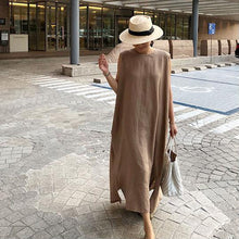 Afbeelding in Gallery-weergave laden, Jurk van katoen en linnen met split

