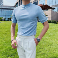 Afbeelding in Gallery-weergave laden, Slim-fit T-shirt voor heren met opstaande kraag
